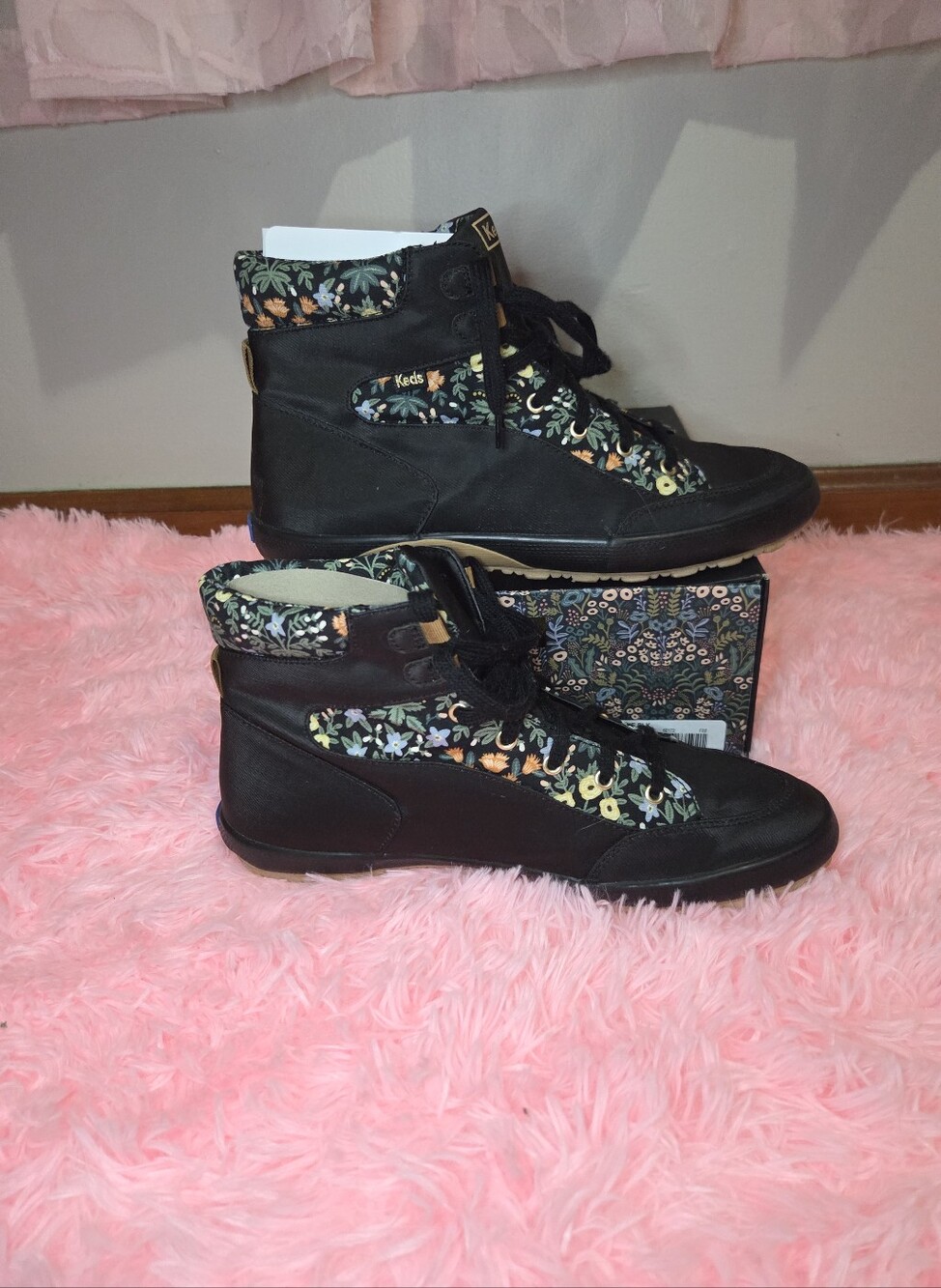 Keds Rifle Paper Co. Black High-Top Sneaker with Floral Trim
